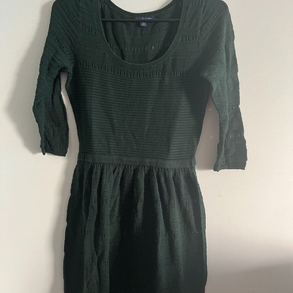 American Eagle Knit Cinch-Waist Sweater Dress in Forest, Size S